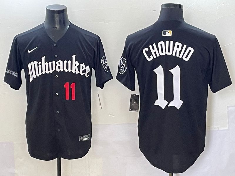 Men 2025 Milwaukee Brewers #11 Chourio Black Five generations Joint Name Nike MLB Jersey style 6